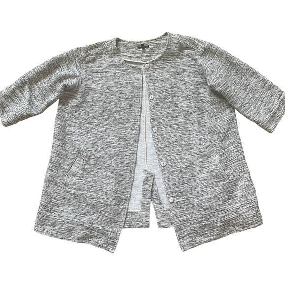 Eileen Fisher Woman 1X Jacket | Textured Knit, Gray White, Pockets, Cotton Blend - Picture 2 of 11